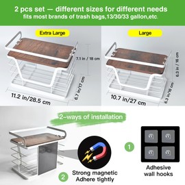 2 Pack Magnetic Trash Bag Holder -Wood Top with Metal Edge(Anti-Fall), Magnetic&Adhesive Mounted Trash Bag Dispenser, Extra Large Garbage Bags Dispenser for Fridge, Washer, Under Sink, Pantry, White