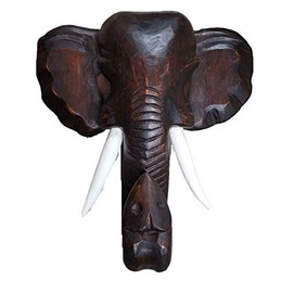 Hand Carved Mahogany Wood Elephant Head African Asian Wall Sculpture