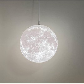 KRIPINC 3D Print Ceiling Light Moon, Creative Pendant Light Moon, Moon Lamp Ceiling Lamp, Height Adjustable E27 Planet Lamp for Children's Room, Bedroom, Living Room, Restaurant, Bar, Diameter 22 cm