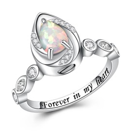 Teardrop Cremation Ring for Ashes - 925 Sterling Silver Urn Memorial Jewelry for Women With Opal (Size 9)
