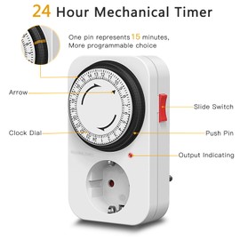 G-ELEK Mechanical Timer Socket with 96 Switching Segments (15 Minutes), Analogue Timer for Indoor Use with Child Lock, Daily On/Off Cycle, for Christmas Decoration