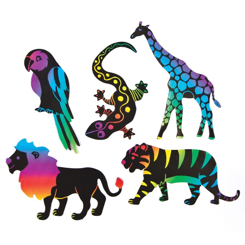 Baker Ross AG801 Jungle Animal Scratch Art Magnets (Pack of