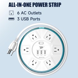 3pcs Surge Protector Power Strip,Smart Design Extension Cord,4 Feet Flat Extension with 6 Outlet+3 USB Quick Charging Power Strips with Surge Protector EMI-/RFI-Filter for Home Office,UL Listed