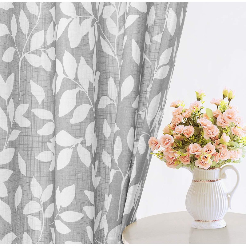 Treatmentex Grey Valance Curtain for Windows Leaf Print White Window