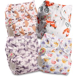 Littles and Bloomz Reusable Nappy, Standard Popper, 4 Nappies, FLP2-0405
