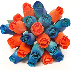 The Original 24 Realistic Wooden Roses - Blue and Orange