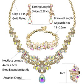 Women's Jewelry Set Rhinestone Crystal Bride Statement Snake Necklace Link Bracelet Teardrop Dangle Earrings Set for Wedding Party Gifts fit with Wedding Dress(Set001-Style2-AB Crystal-Gold Plated)