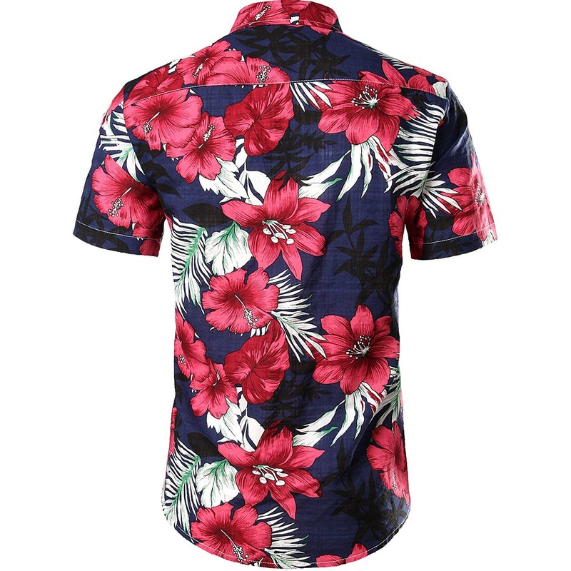 Jogal Men's Floral, Short-sleeves Cotton Hawaiian Shirt and Shorts Set