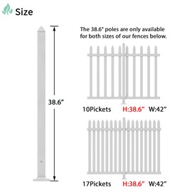 SunnyRoyal 38.6"H Picket Fence Post Kit for 38.6" White Straight Picket Fence Vinyl PVC Garden Fence Accessories for Front Yard Outdoor Decrotion