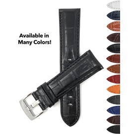 Bandini 20mm Mens Italian Leather Watch Band Strap - Black - Alligator Pattern - Gold Buckle