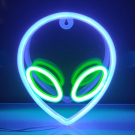 JYWJ Alien Neon Light,USB or 3-AA Battery Powered Neon Signs,LED Desktop Wall Decoration,Various Parties,Decoration Of Business Premises(Blue+Green)