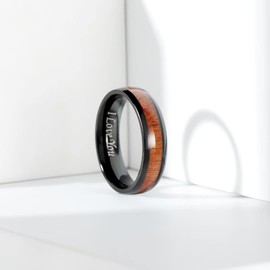 King Will Nature 6mm Black Domed Koa Wood Stainless Steel Ring Wedding Band High Polished for Men Women10