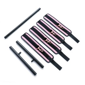 Heavy Duty Stainless Steel Expandable Black Spreader Bar with 4pcs PU Pink Detachable Adjustable Straps,Workout Bar for Home Indoor Gym Training Kit