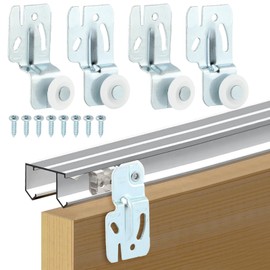 Closet Sliding Door Hardware Wardrobe Door Roller Kit, 4pcs Closet Wheels for Top Hung Bypass Kitchen Doors, 3/4" to 1-3/8 Inch Thick Sliding Doors