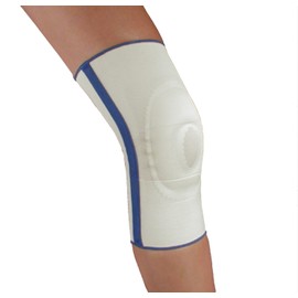 Alpha Medical Compression Support Knee Brace With Stays & Visco Patella (Large, White w/Blue Trim)