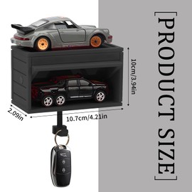 WOUYTPE Car Garage Key Holder, Car Garage with Opening Door, 3D Key Holder Wall Mount for Storing Keys and Other Small Items (Black)