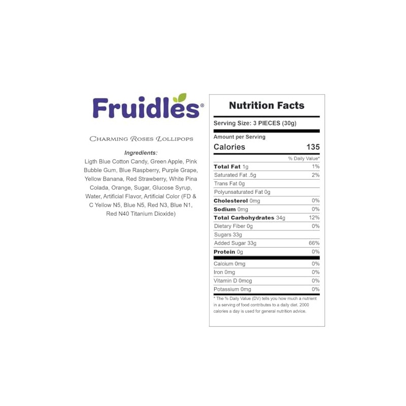 Fruidles Charming Roses Lollipops, Large Lollipop Sucker, Red Cherry Flavor,