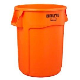 Rubbermaid Commercial Products BRUTE Heavy Duty Round Trash Can, High Visibility Garbage Can, 32 Gal, Orange, for Landscapers/Construction/Restaurants/Back of House/Offices
