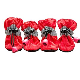 Leconpet Dog Shoes Waterproof Dog Boots for Small Medium Large Dogs with Soft Anti-Slip Sole, Suitable for Rainy Weather Outdoor Walking, Adjustable Elastic Straps, Reflective at Night (Red, 1)