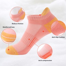 Budermmy Socks for Women 6 Pairs Ankle Athletic Socks Cushioned Breathable Cotton Casual Low Cut Womens Running socks (CA/US, Numeric, 5, 7, Regular, Regular, Multicolor)
