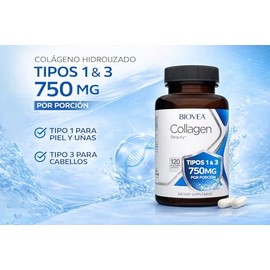 BIOVEA COLÁGENO HIDROLIZADO Tipo 1 y 3 de 750mg con 120 Cápsulas vegetarianas