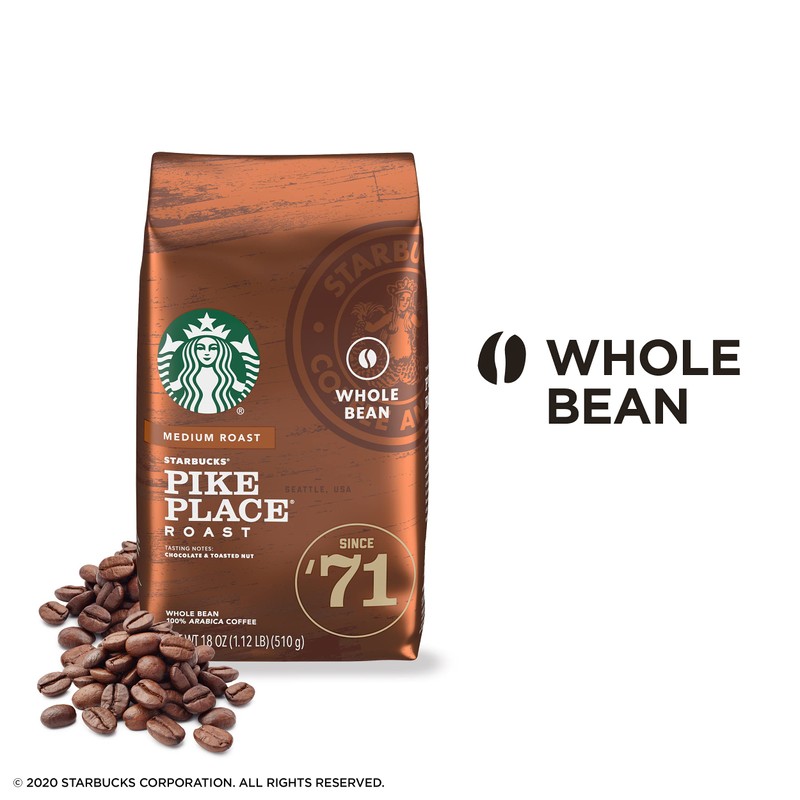 Starbucks Medium Roast Whole Bean Coffee Pike Place Roast 100%