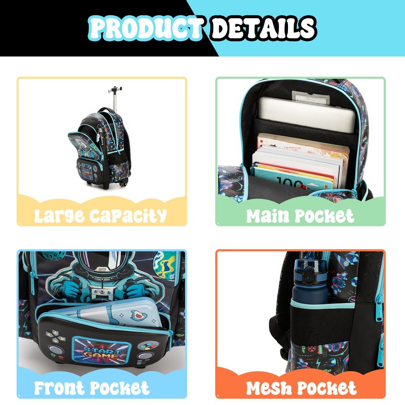 MYHSBYO Kids Rolling Backpack with Wheels for Elementary Preschool Students