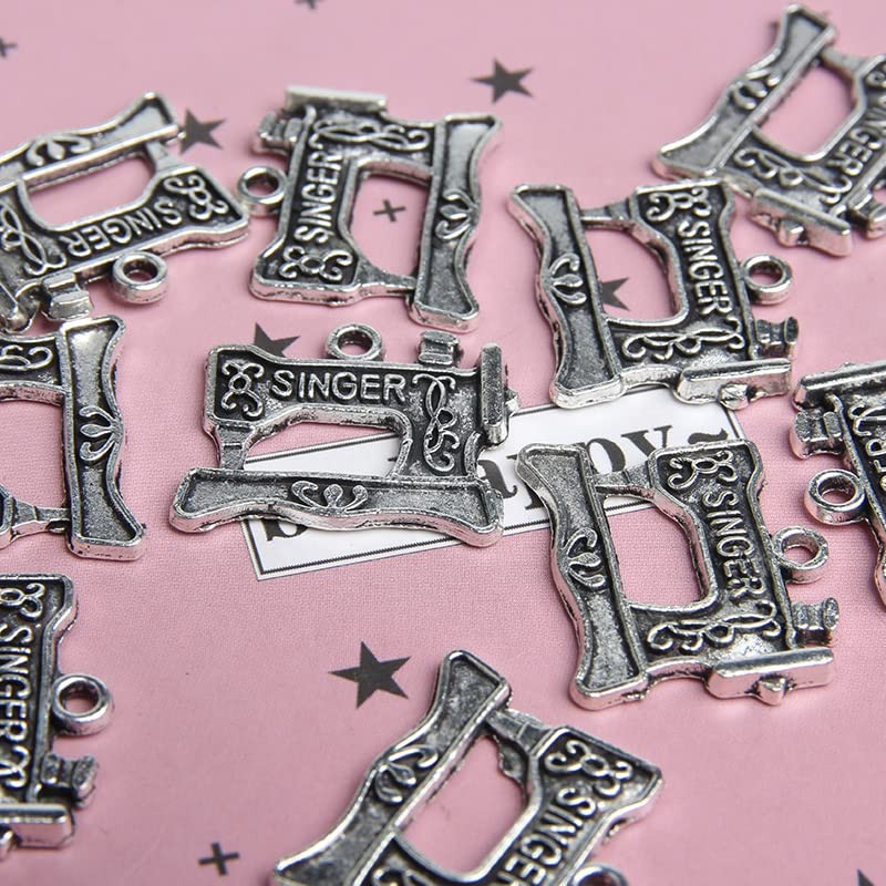 Wixine 20Pcs Singer Sewing Machine Charms Antique Silver Tone 22