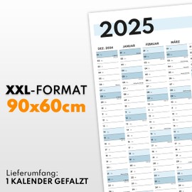 XXL Wall Calendar 2025 Large (90 x 60 cm) - Year Planner 2025 Landscape as Calendar for the Wall - Annual Calendar for 14 Months with Holiday Overview - Calendar Folded for the Office