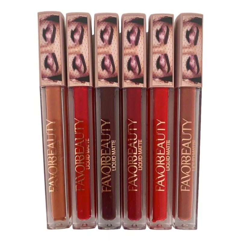 Favorbeauty Caja 24 Labiales Líquidos Mate Larga Duración Rojos Y