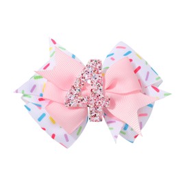 YHXX YLEN 1 PACK Birthday Hair Bow Hair Clips for Girls, Baby Girl Hair Accessories Bow Birthday Decorations, Pink Baby Girls Ice Cream Hair Bows Hair Clips for 4th Birthday