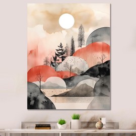 DesignQ Coral Scandinavian Canvas wall art, Scandinavian Landscape Wall Art, Nordic Serene Minimalism I, Scandinavian Landscape Wall art decor, 12x20 inches