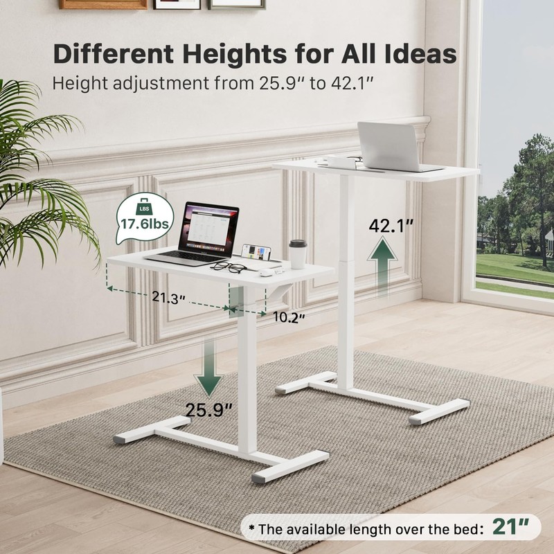 Gibbon Mounts Mobile Standing Desk, Pneumatic Adjustable Rolling Desk(31.5 Inches),