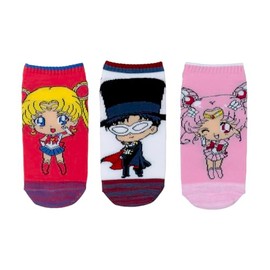 Sailor Moon Lowcut Socks (3 Pair) - Sailor Moon, Chibi Moon, Tuxedo Mask - Fits Ladies Shoe Size 4-10