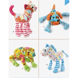 Kwik Sew K 4355 Plush Animals Sewing Pattern ~ Frog, cat, Dog and Horse.
