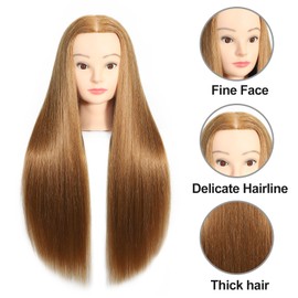 VEELTRAS 24"-26" Training Head with 30% Real Hair Mannequin Head Hair Styling Cosmetology Doll Mannequin Head with a Free Clamp