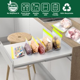 SPLF 20 Pack Reusable Snack Bags Dishwasher Microwave Safe, BPA Free Extra Thick Leakproof Reusable Food Storage Bags Silicone and Plastic Free Snack Pouch For Kids, Women & Men