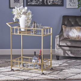 Christopher Knight Home Louise Indoor Industrial Modern Iron and Glass Bar Cart, Gold