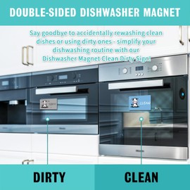 Funny Dishwasher Magnet Clean Dirty Sign, Universal Double-Sided Magnets Kitchen Flip Sign, Dish Washer Refrigerator Magnet,Cute Cartoon Cow Pattern Magnet with Magnetic Plate A6