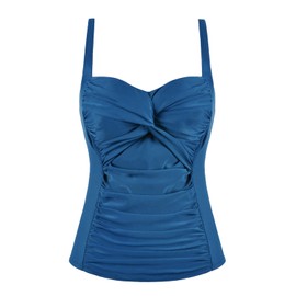 Mycoco Traje de baño acolchado para mujer, parte superior con fruncido, control de barriga, parte superior acolchada, Aquamarine Blue/Cross, 12