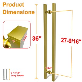 LVYIHAN Titanium Gold Square Barn Door Handles 12"/16"/18"/24"/36"/48"/59'', Pull Push Long French Door Handle Double Sided, Large Front Exterior Shower Door Pull Handles