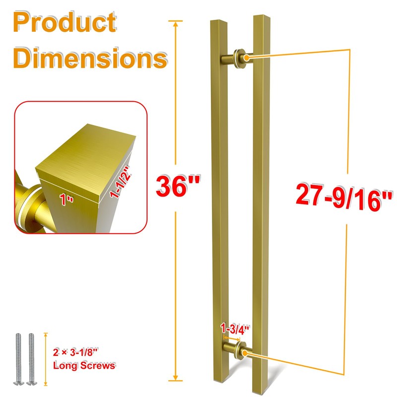 LVYIHAN Titanium Gold Square Barn Door Handles 12"/16"/18"/24"/36"/48"/59'', Pull Push