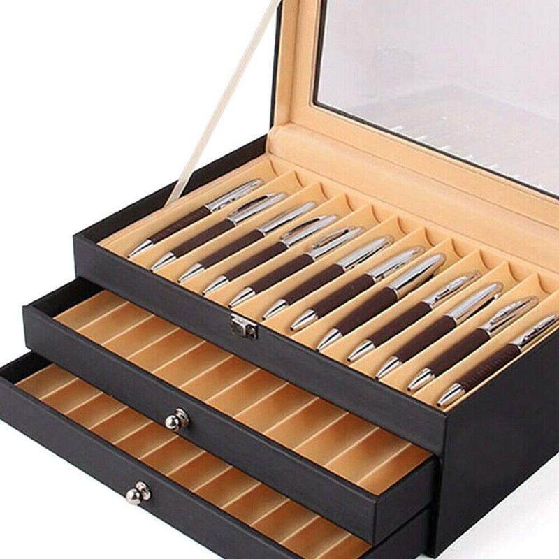 Pen Display Case Box, Leather Pen Storage Collect Holder Case
