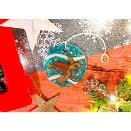 Bolla Glass Art - Baby Sea Turtle Ornament, Fused Glass, 2.5 in Flat, Christmas Hanging Suncatcher (Beach Collection)