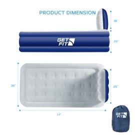 Get Fit Air Bed with Built in Electric Pump - Premium Twin Airbed - Quick Blow Up Bed with Headboard & Free Inflatable Pillow - Elevated Inflatable Air Mattress for Outdoor, Camping - Navy/White
