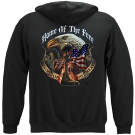 Patriotic Hooded Sweatshirt, 100% Cotton Casual Mens Shirts, Show Your Pride with our Home Of The Free Because Of The Brave Long Sleeve Sweatshirts for Men or Women (XXX-Large) Black