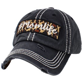 KBETHOS KBV-1254 BLK #Momlife Leopard Womens Vintage Distressed Baseball Cap