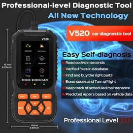 Osilly Professional OBD2 Car Scanner Diagnostic Tool, Enhanced V520 Vehicle OBDII/EOBD Check Engine with Read/Erase Fault Code, Auto Code Reader Scanner, Universal for Cars After 1996