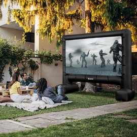 HAPPYGRILL 14FT Inflatable Projector Screen, Inflatable Movie Screen with Air Blower and Carry Bag, Outdoor Blow up Movie Projector Screen with Ground Stakes