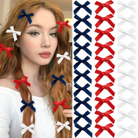 SAWINDA 30Pcs Blue White Red Mini Hair Bows Cheer Bow Hair Clips 4th of July Bows for Hair Small Cute Satin Bowknot Hair Barrettes Hair Ribbon Hair Clips Accessories for Women Teens Girls